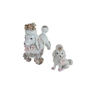 Vintage Porcelain Spaghetti Poodle Figurines Set Of 2 Gold Leaf In Japan